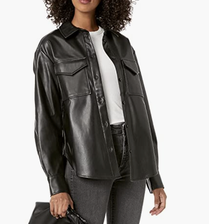 19) Faux Leather Long Shirt Jacket