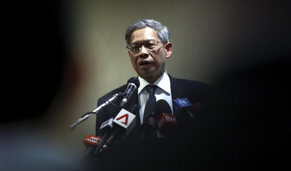 Malaysian Trade Minister Mustapa Mohamed speaks during a press conference announcing the 2014 national automotive policy at Matrade Exhibition and Convention Centre in Kuala Lumpur, Malaysia, Monday, Jan. 20, 2014. Malaysia's government unveiled the new auto policy, offering incentives and easing curbs on the production of small, energy-efficient cars as it vies for investment with neighboring rivals Thailand and Indonesia. (AP Photo/Daniel Chan)