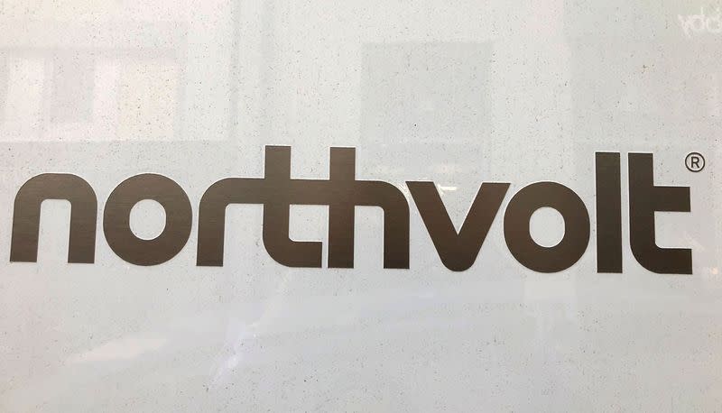 FILE PHOTO: Northvolt logo is pictured in the Northvolt office in Stockholm