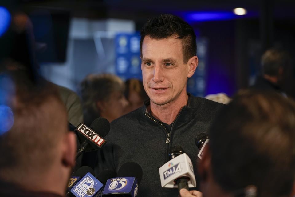 Milwaukee Brewers' manager Craig Counsell answers questions at a promotional event Wednesday, Jan. 18, 2023, in Milwaukee. (AP Photo/Morry Gash)
