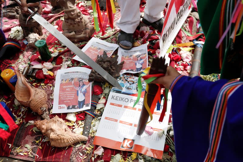 Peruvian shamans perform a traditional ritual ahead of presidential election, in Lima