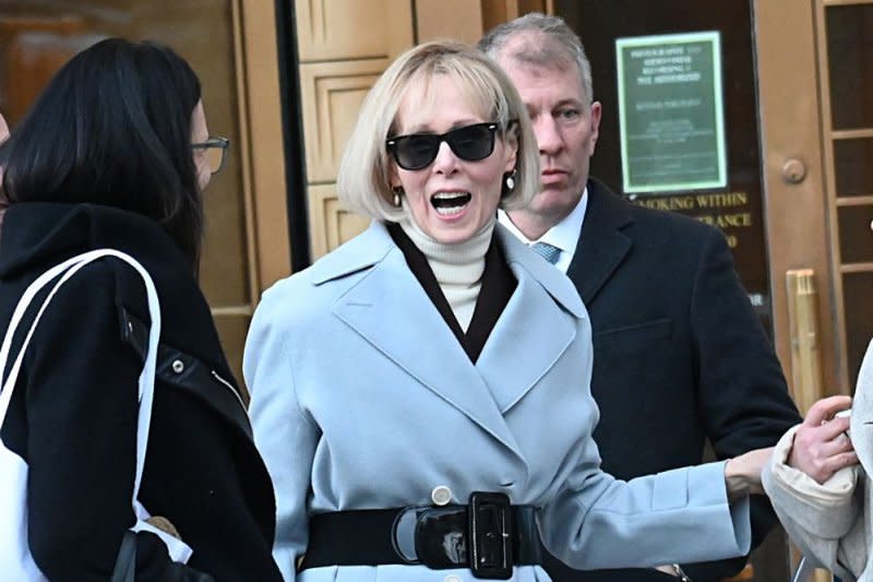 E. Jean Carroll exits Manhattan federal court on Wednesday during her defamation damages hearing against former President Donald Trump. Photo by Louis Lanzano/UPI