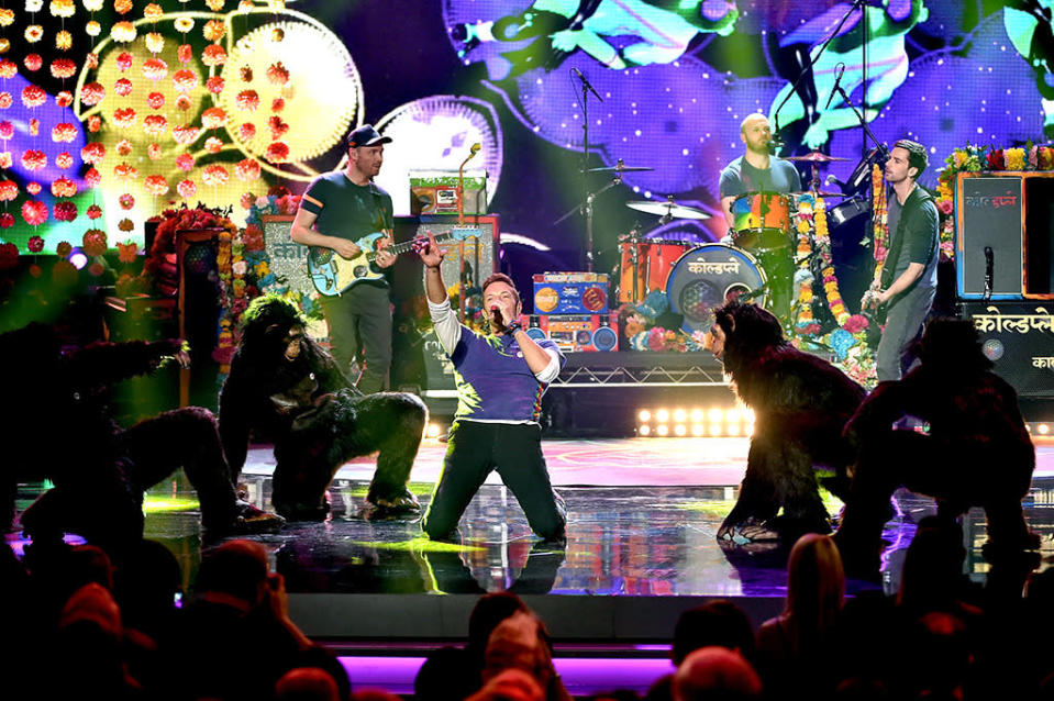 Coldplay perform onstage during the 2015 American Music Awards at Microsoft Theater on November 22, 2015 in Los Angeles.