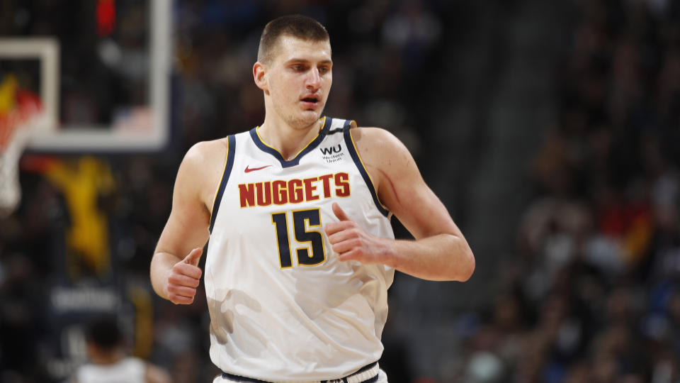 Nikola Jokic has joined his teammates after a COVID-19 infection and travel delay. (AP Photo/David Zalubowski)