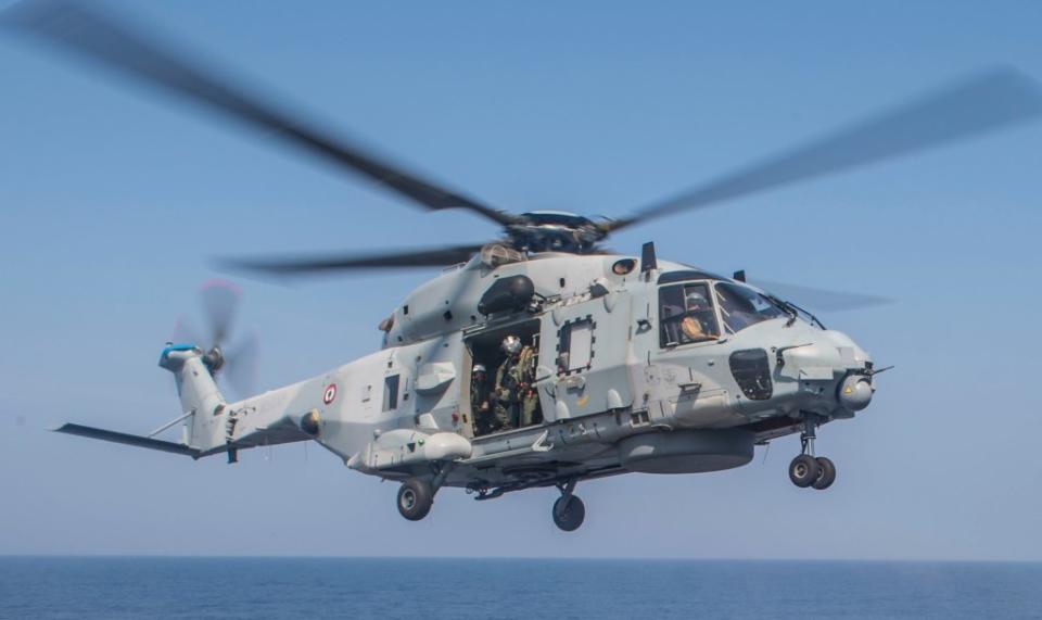 An NH-90 helicopter assigned to the French Navy Aquitaine class frigate Provence (D652) lands on the flight deck of the Ticonderoga class guided-missile cruiser USS Antietam (CG 54) during a bilateral exercise. <em>U.S. Navy photo by Mass Communication Specialist 3rd Class David Flewellyn/Released</em>