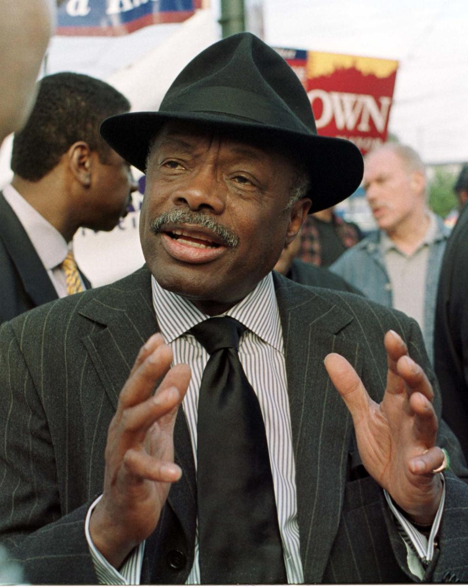 San Francisco Mayor Willie Brown talks to a potential voter as he campaigned for re-election in San Francisco.