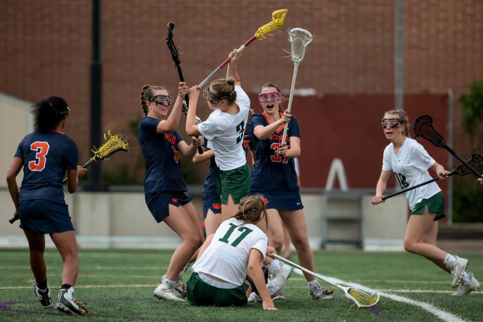 Olympus’s Hannah Nelson drives up the field in a 5A girls lacrosse semifinal game against Olympus at Westminster College in Salt Lake City on Tuesday, May 23, 2023. | Spenser Heaps, Deseret News