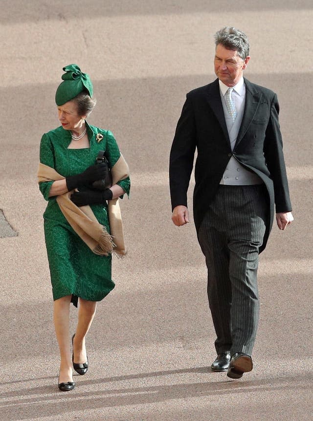 The Princess Royal and Timothy Laurence arrive for the wedding of Princess Eugeni