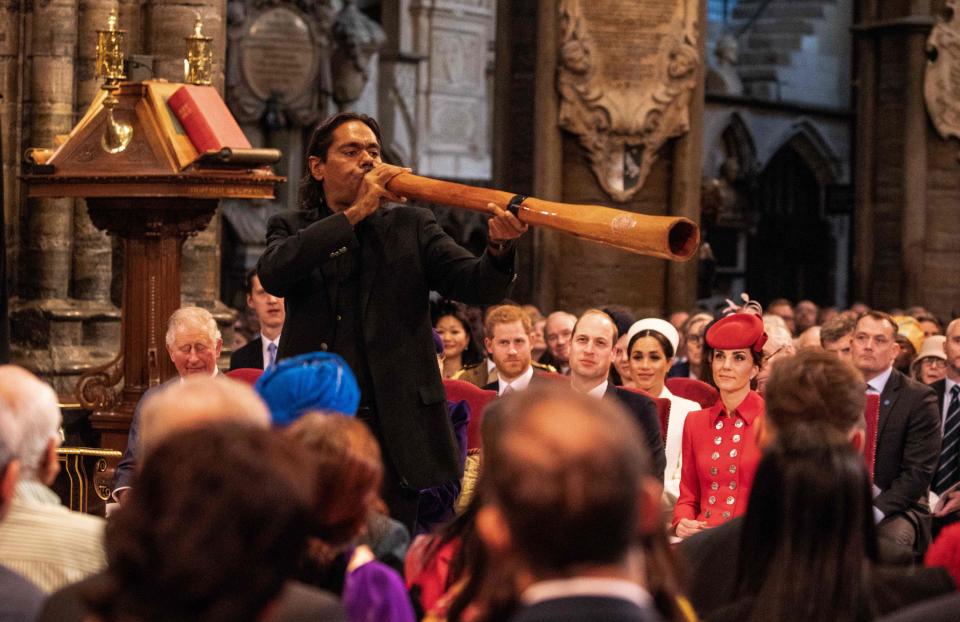 Aboriginal didgeridoo player William Barton performed for the royals. Photo: Getty