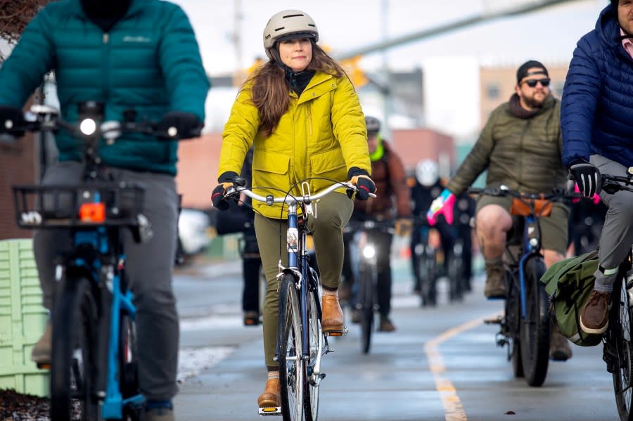 Salt Lake City Mayor Erin Mendenhall promoted biking to work this week during her “Winter Bike to Work Day.” (Photo courtesy of the mayor’s office)