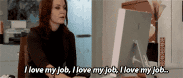 Emily Blunt in "The Devils Wears Prada" saying "I love my job" over and over