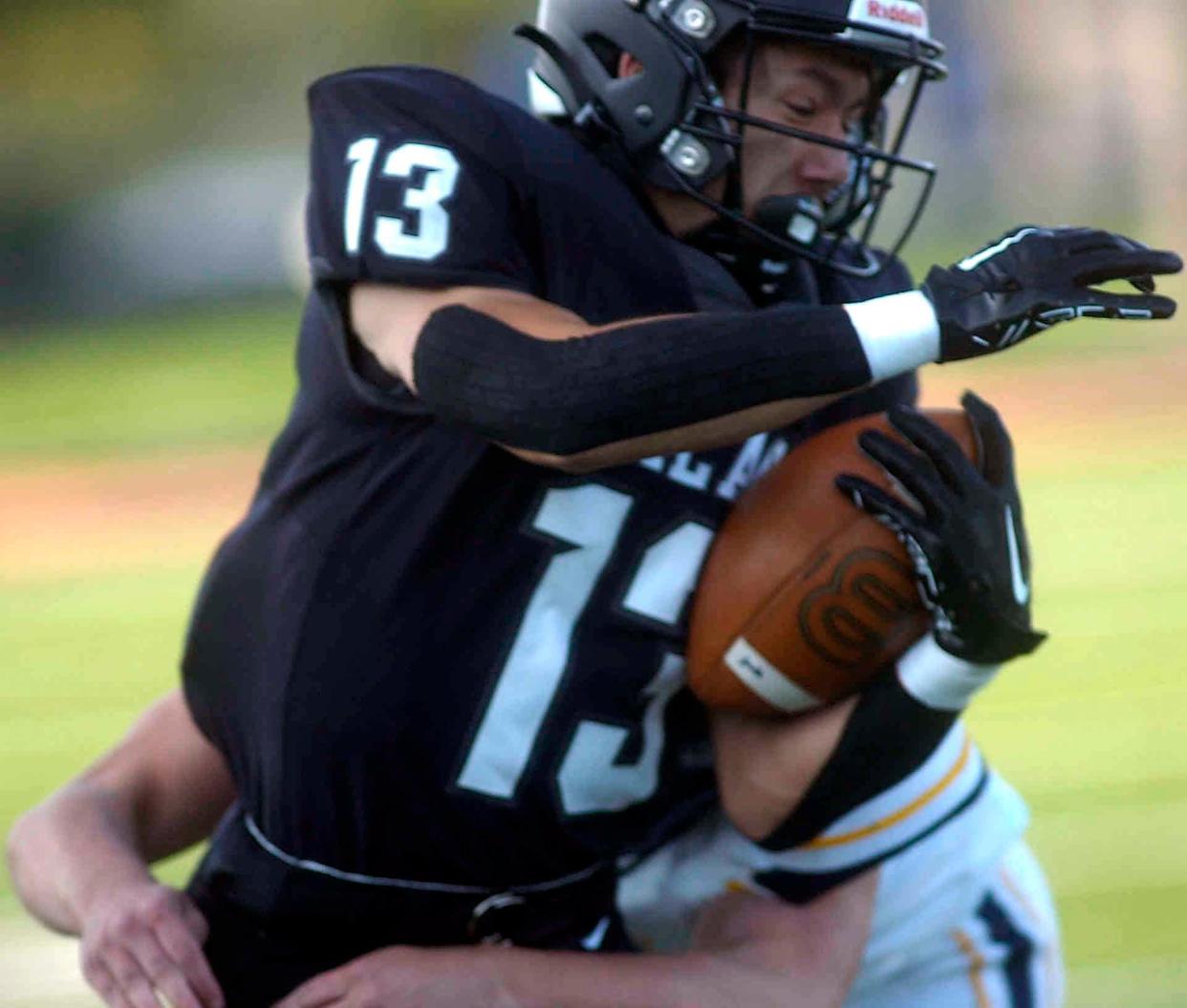 Ashland's Michael Franz catches a pass during football action between River Valley and Ashland at Ashland Community Stadium Friday August 18, 2023. Steve Stokes/for Ashland Times-Gazette