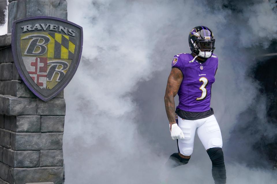 Baltimore Ravens' Odell Beckham Jr. is introduced before a game against the Houston Texans on Sept. 10 in Baltimore.