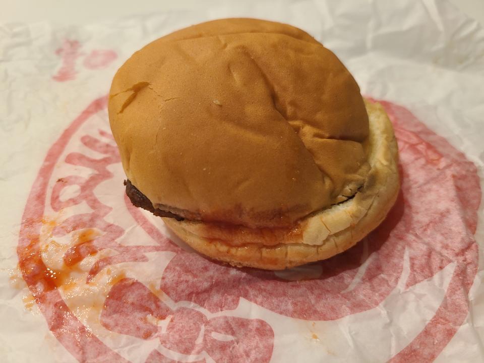 wendys jr hamburger on red and white wrapper