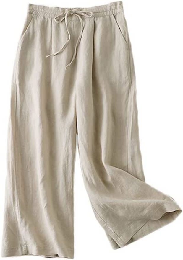 Vansha Women Summer High Waisted Cotton Linen Palazzo Pants Wide Leg Long  Lounge Pant Trousers with Pocket