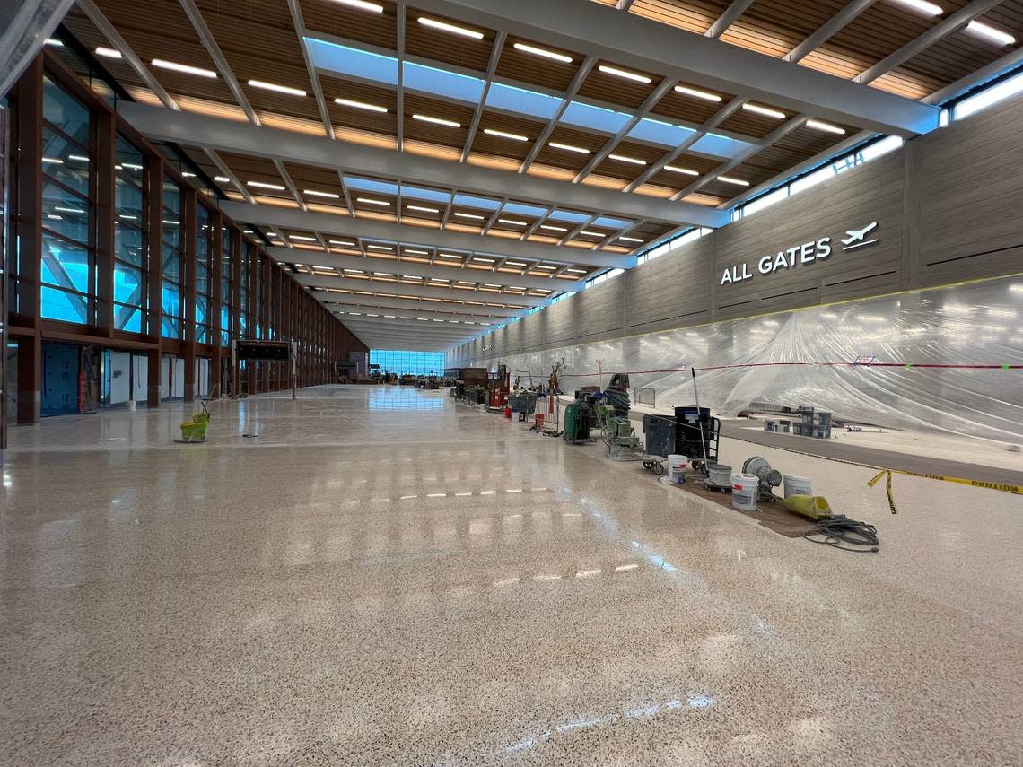 With the construction deadline fast approaching, work on Kansas City International Airport’s new terminal is focusing on restaurants and shops.