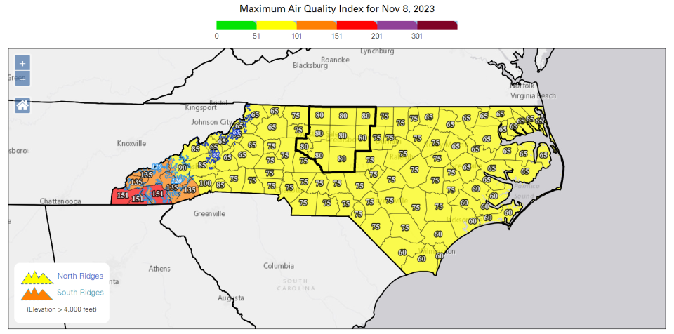 The Nov. 8 air quality forecast from the N.C. Department of Environmental Quality.