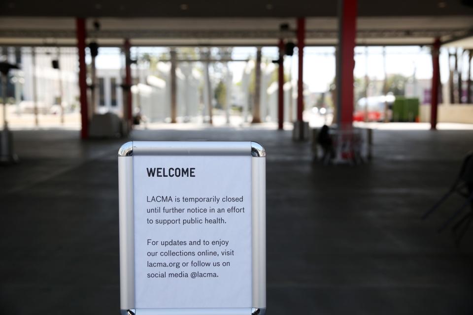 A deserted LACMA on March 30, closed to help prevent the spread of the coronavirus.