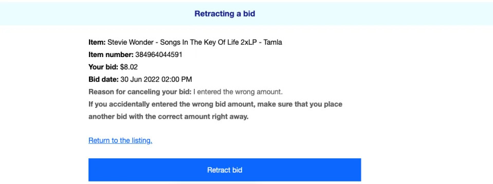 How to cancel bid on eBay