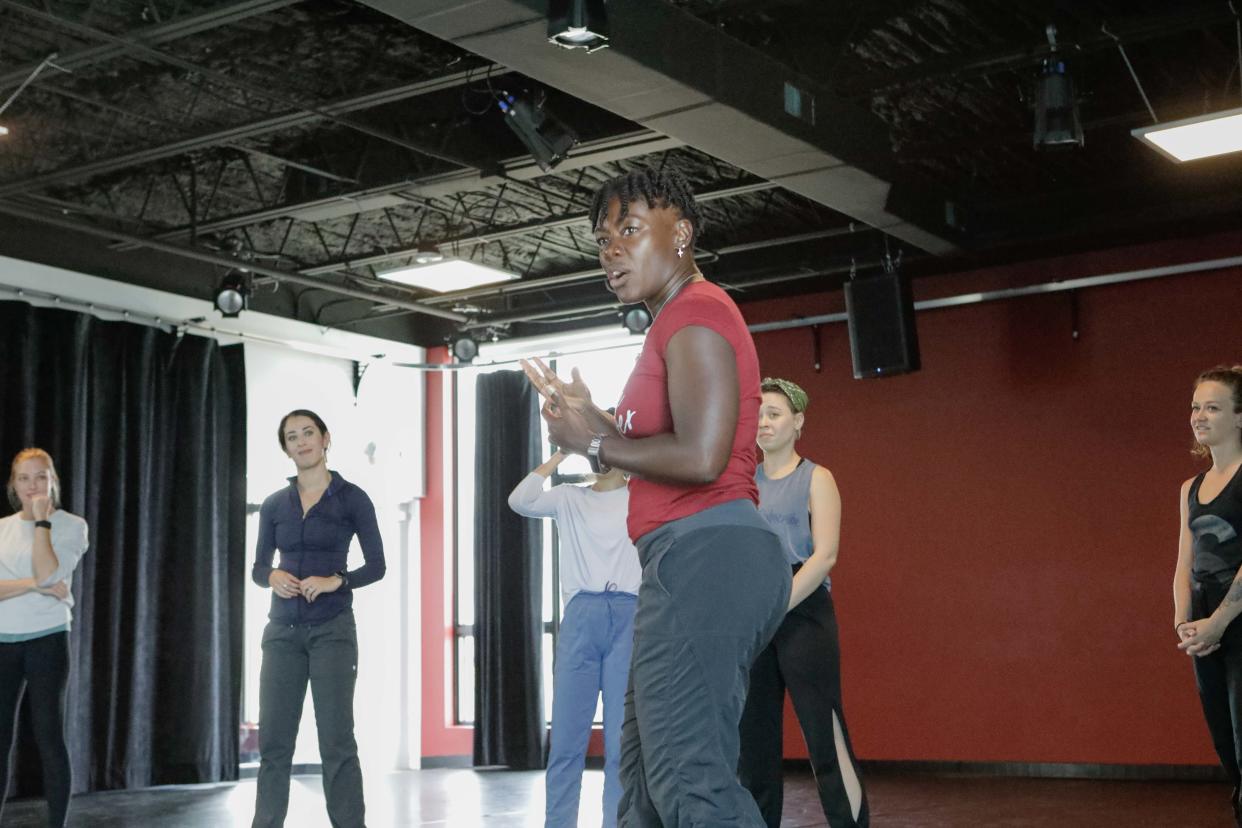 Choreographer Christal Brown works on creating ‘Access Granted’ with company members from Sarasota Contemporary Dance.