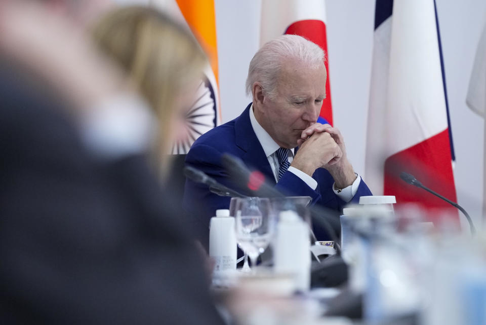 President Joe Biden listens during an event on global infrastructure and investment during the G7 Summit in Hiroshima, Japan, Saturday, May 20, 2023. (AP Photo/Susan Walsh)