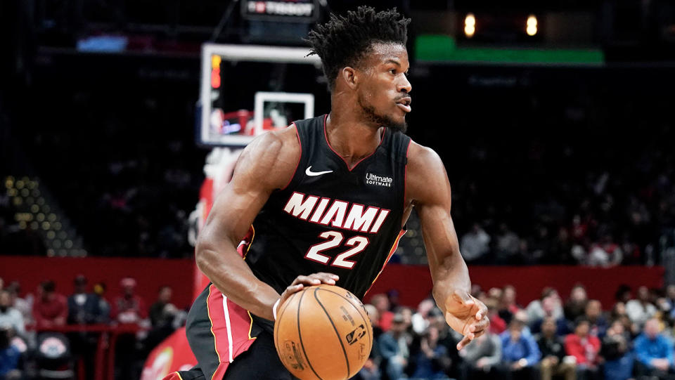 Jimmy Butler (pictured) dribbling the ball against Washington Wizards.