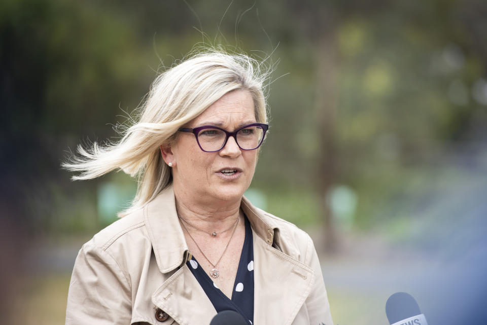 Sexual Crime Squad Detective Acting Inspector Janet Mitchell speaks to the media in Melbourne on Sunday. Source: AAP/Ellen Smith