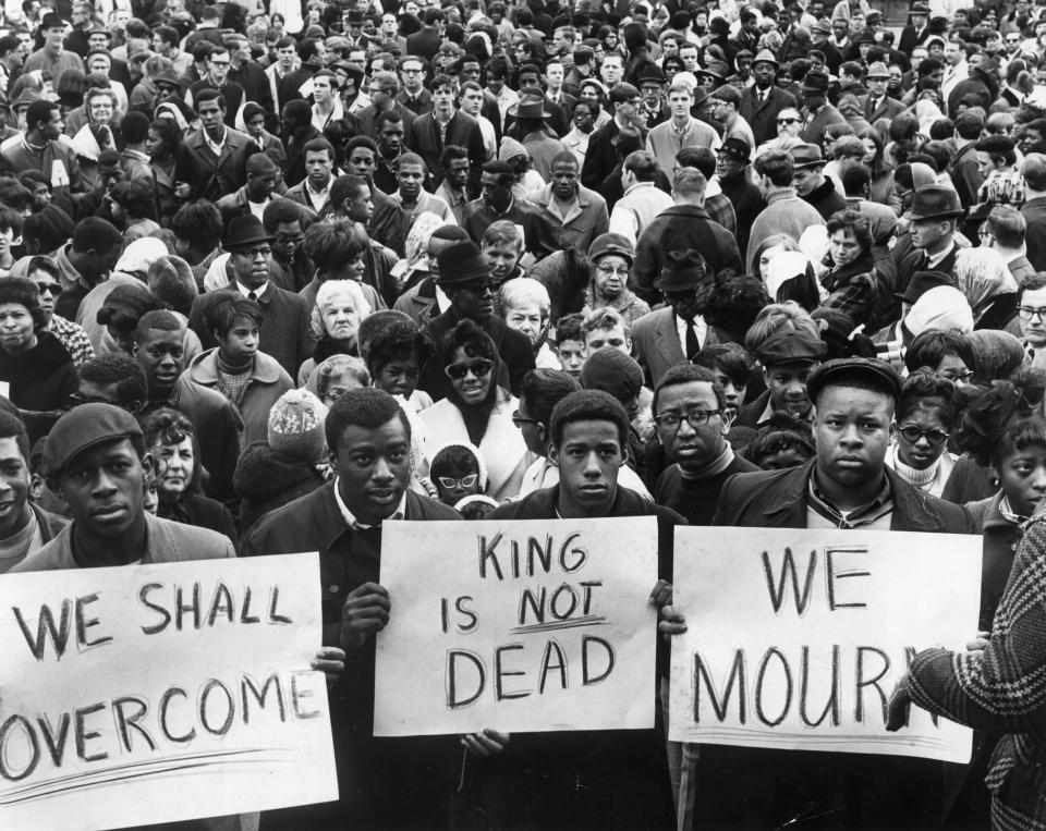 Mourners fill a South Bend street in 1968 after the assassination of Martin Luther King Jr.