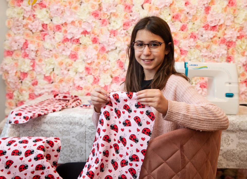 11-year-old Giuliana Demma, 11, of Freehold creates gowns for pediatric cancer patients. She started a charity that sends her handmade gowns to pediatric cancer patients. She was motivated by a 10-month-old cousin being diagnosed with cancer.   Freehold, NJWednesday, January 12, 2022 