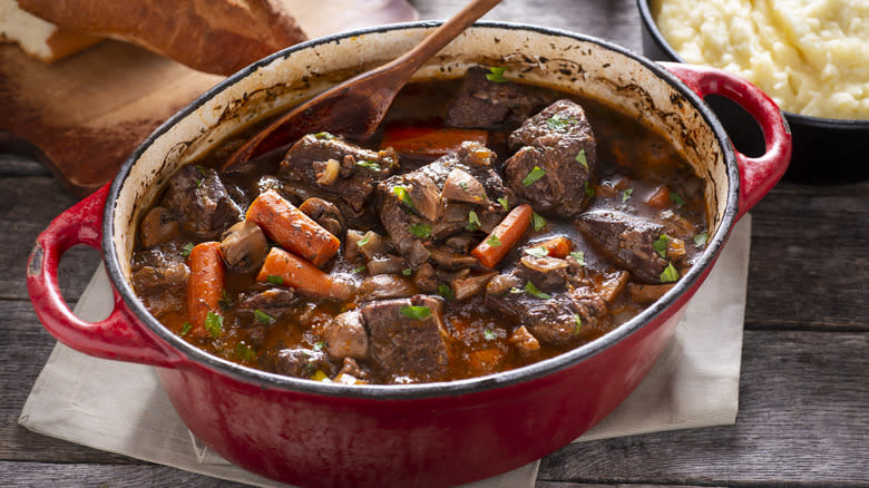 Beef stew in red pot