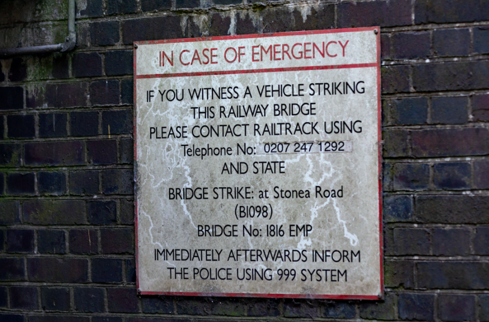 A sign placed at the site of the bridge warns of potential accidents (SWNS)