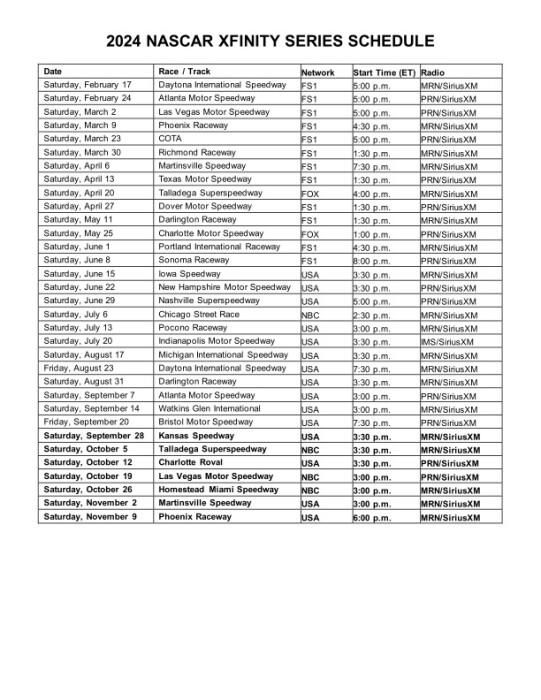 Nascar Xfinity Schedule 2024 Printable Porte Carte vrogue.co