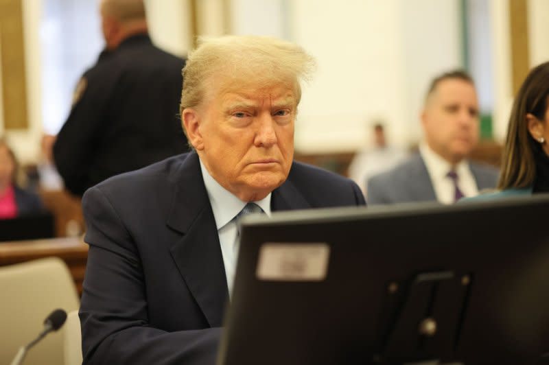 Former President Donald Trump sits in the courtroom during his civil business fraud trial at New York's State Supreme Court on Wednesday in New York City. Photo by Michael M. Santiago/UPI