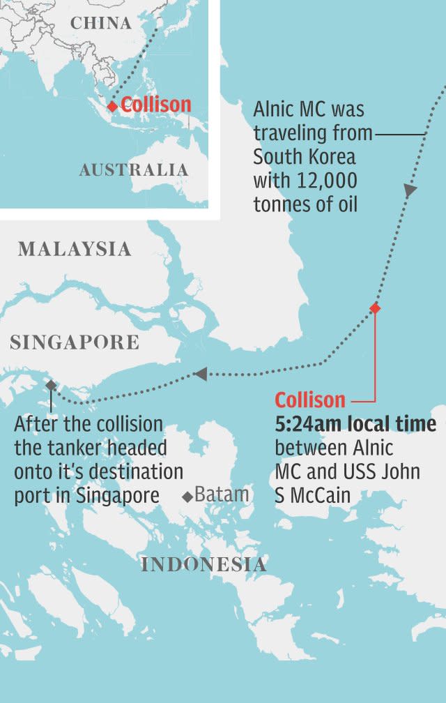 Map: USS John S. McCain collision