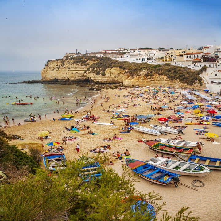 A crowded beach in Portugal.