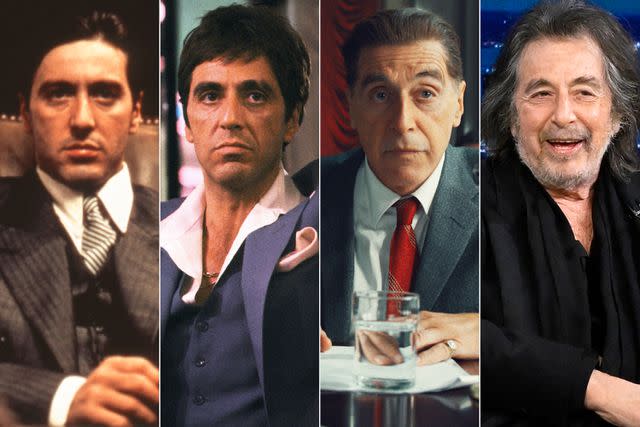 <p>Screen Archives/Getty; Universal/Courtesy of Everett; Netlfix; Todd Owyoung/NBC via Getty</p> From Left: Al Pacino in 'The Godfather;' 'Scarface;' 'The Irishman;' and on 'The Tonight Show'