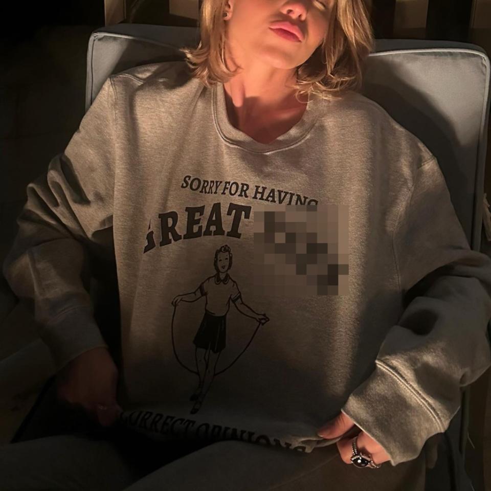 Sydney Sweeney wore a sweatshirt that apologized for having “great” breasts. Instagram/sydney_sweeney