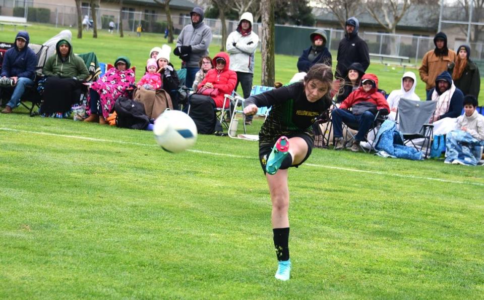 Hilmar High sophomore Brisa Gonzales (9) fires a pass against Winters during the NorCal Regional Division V championship on Saturday, March 2, 2024 at Hilmar High School.