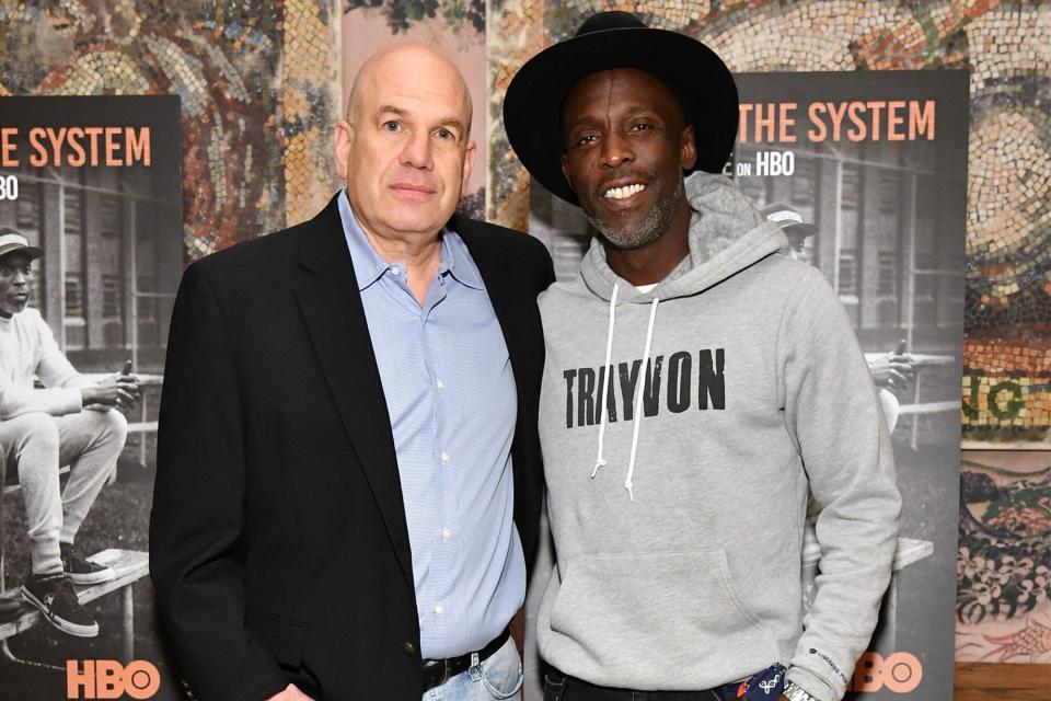 David Simon (L) and Michael Kenneth Williams attend the "Vice" Season 6 Premiere at the Whitby Hotel on April 3, 2018 in New York City.