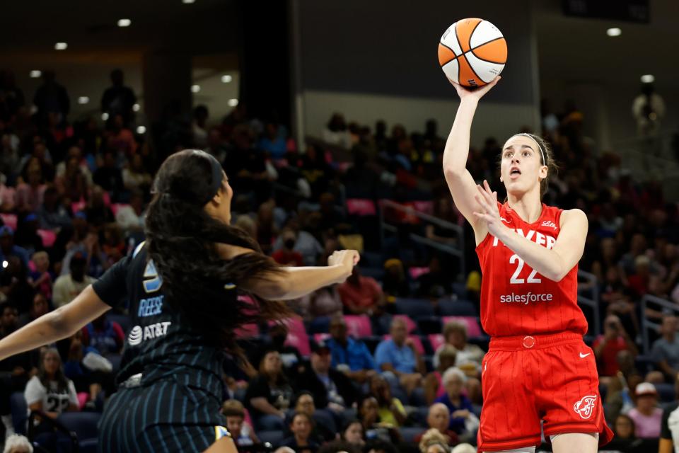 Caitlin Clark shoots during the game against the Chicago Sky.