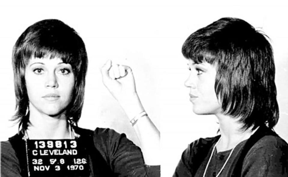 Jane Fonda “Hanoi Jane” was arrested in 1970 for federal drug smuggling charges at Cleveland airport.