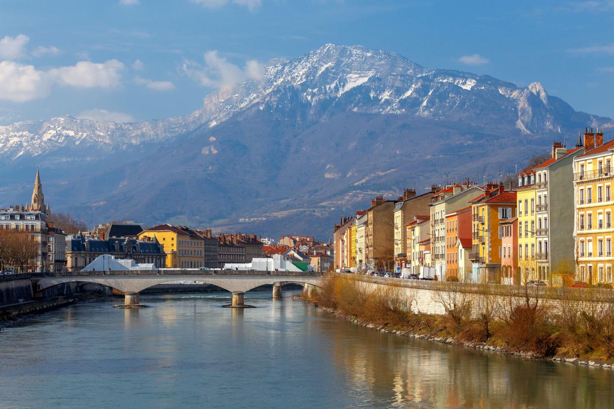 The city embankment along the river Isere. Grenoble. France.