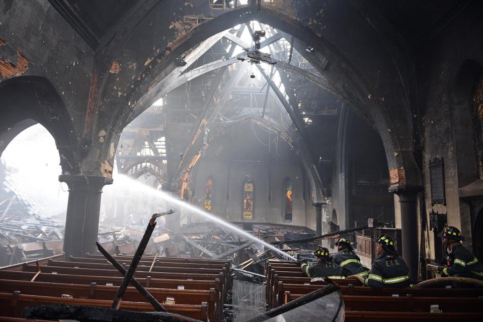 The 2016 fire destroyed the church's roof and gutted its sanctuary, which was originally built to fit 700 worshippers.