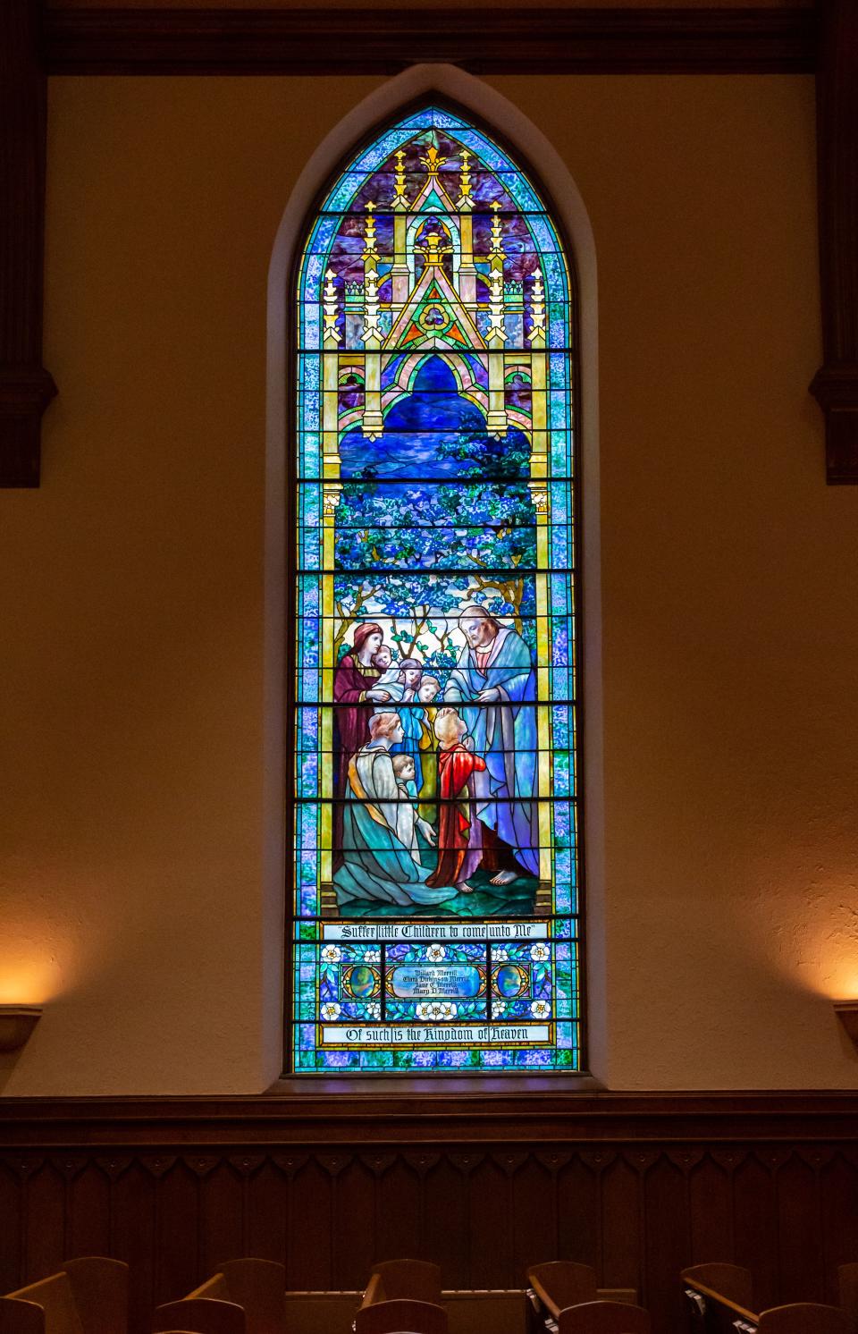 One of several stained glass windows that were previously restored by Oakbrook Esser Studios in Oconomowoc is pictured at Immanuel Presbyterian Church in Milwaukee on Friday, Dec. 21, 2018.