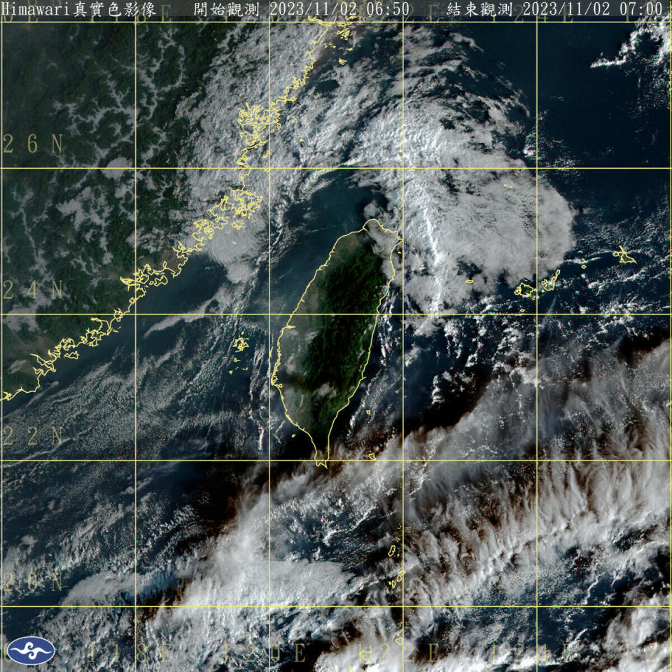 太平洋高氣壓在日本南方海面，持續向東移動。東北季風減弱，今天全台各地包括澎湖、金門、馬祖幾乎都是多雲到晴的好天氣。   圖：中央氣象署／提供