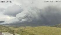 A video grab from the Japan Meteorological Agency's live camera image shows an eruption of Mount Aso in Aso, Kumamoto prefecture, Japan