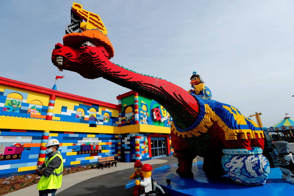 A giant Lego dinosaur is pictured in the 