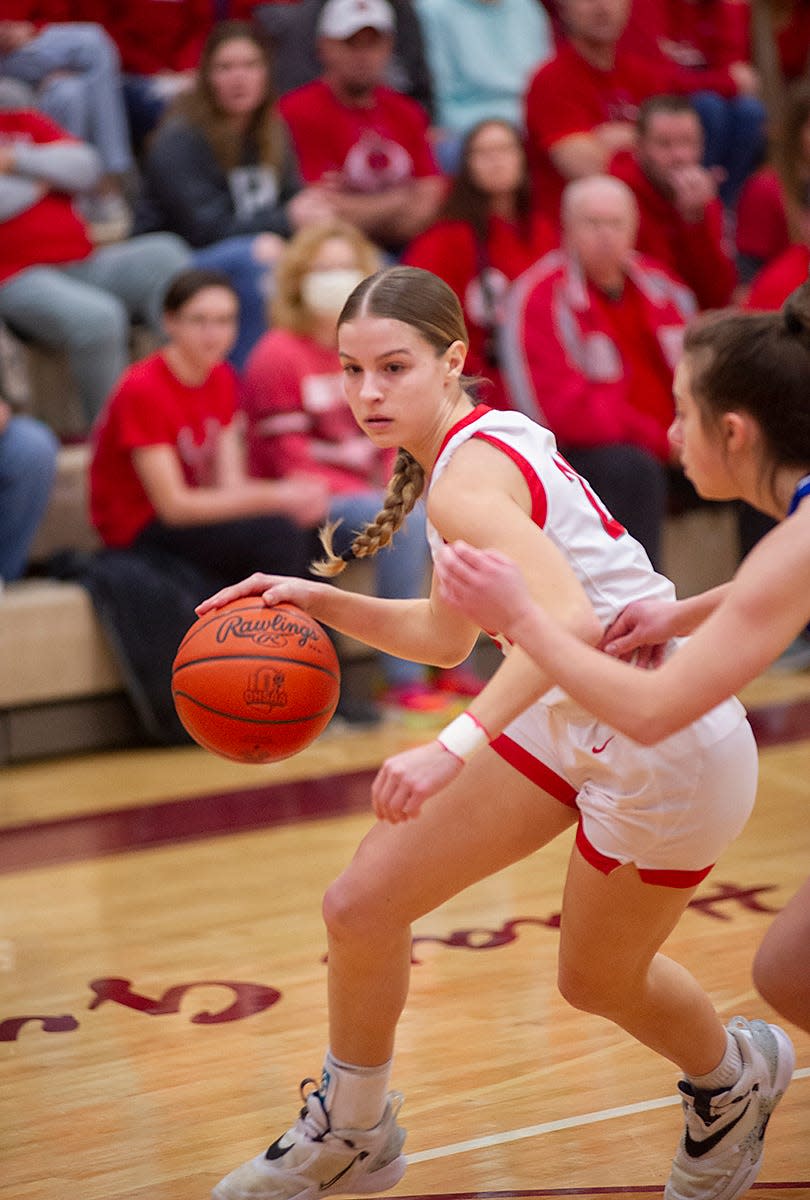 Buckeye Central's Ryley Kantzer makes a move toward the basket.