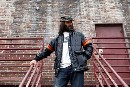Erik Brunetti, Los Angeles artist and streetwear designer of the clothing brand FUCT, stands for a portrait in Los Angeles, California, U.S., April 7, 2019. The Supreme Court will hear the U.S. Patent and Trademark Office's appeal of a lower court decision that the agency should have allowed Brunetti to trademark the "FUCT" brand name. Picture taken April 7, 2019. REUTERS/Patrick T. Fallon