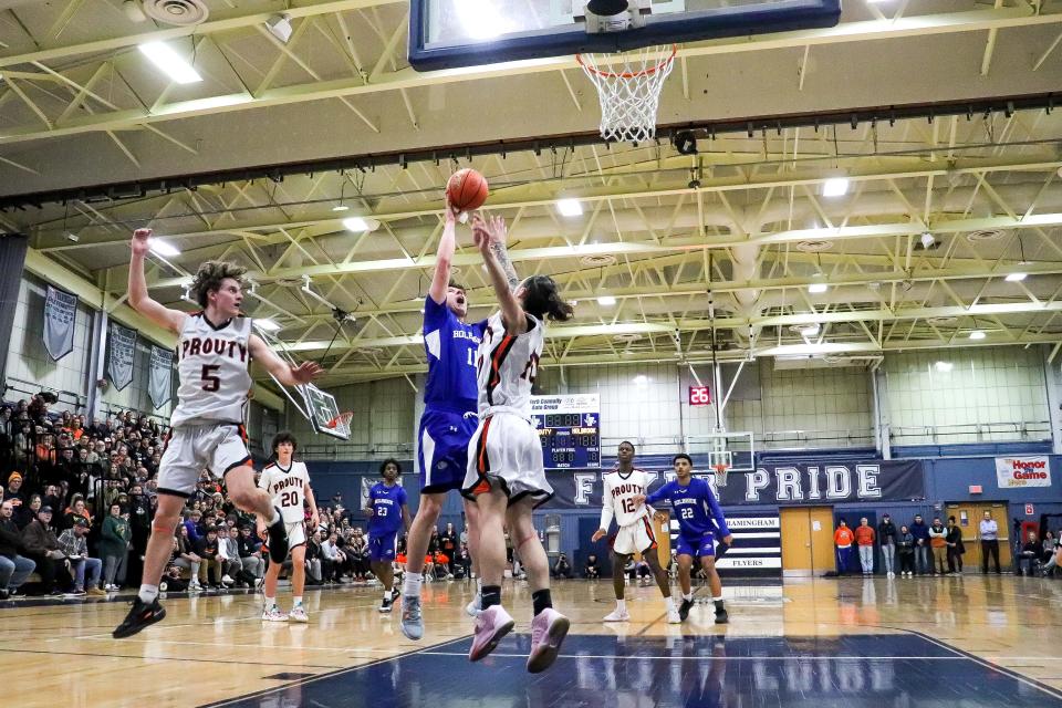 Holbrook's Owen Burke during the Div. 5 Final Four game against David Prouty at Framingham High School on Wednesday, March 15, 2023.